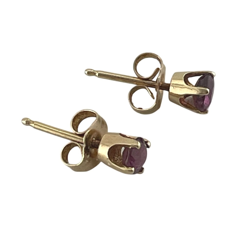 Vintage 14K Gold Ruby Stud Earrings 4mm Round‎ Ruby Solitaire Basket Setting - Picture 12 of 16